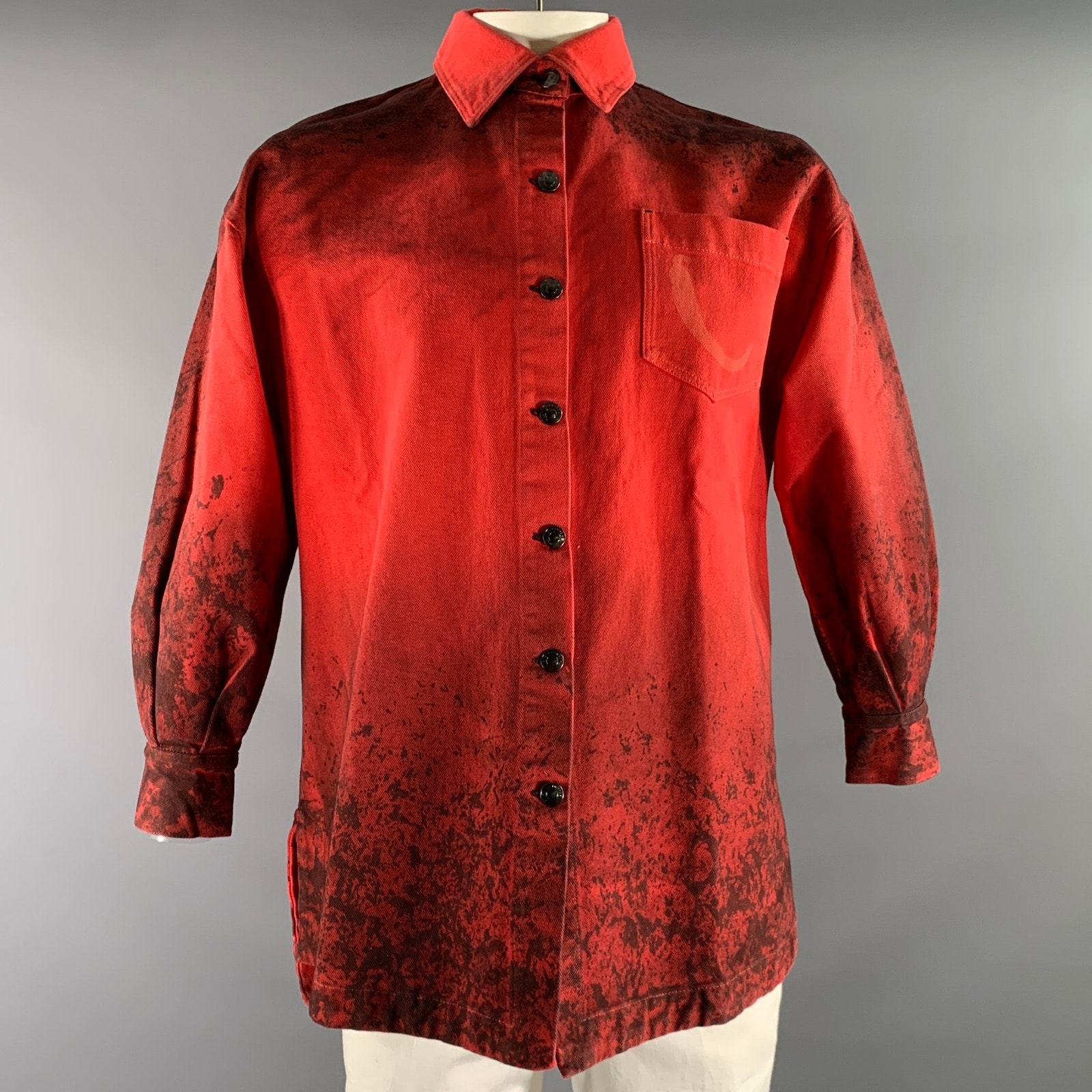 Marcell Von Berlin Chest Size M Size M Red Black Distressed Cotton Denim Jacket
